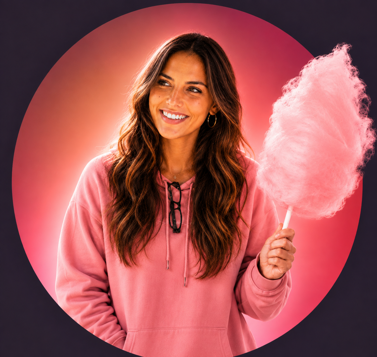 Cotton-Candi Mandi portrait, cotton candy overflowing the frame